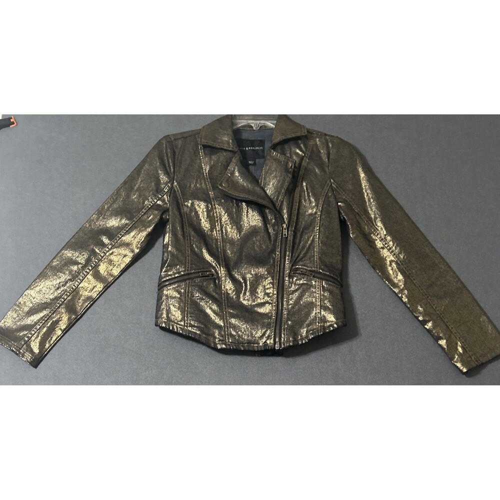 Rock & Republic Women's Gold Metallic Short Fit Biker Style Sz S